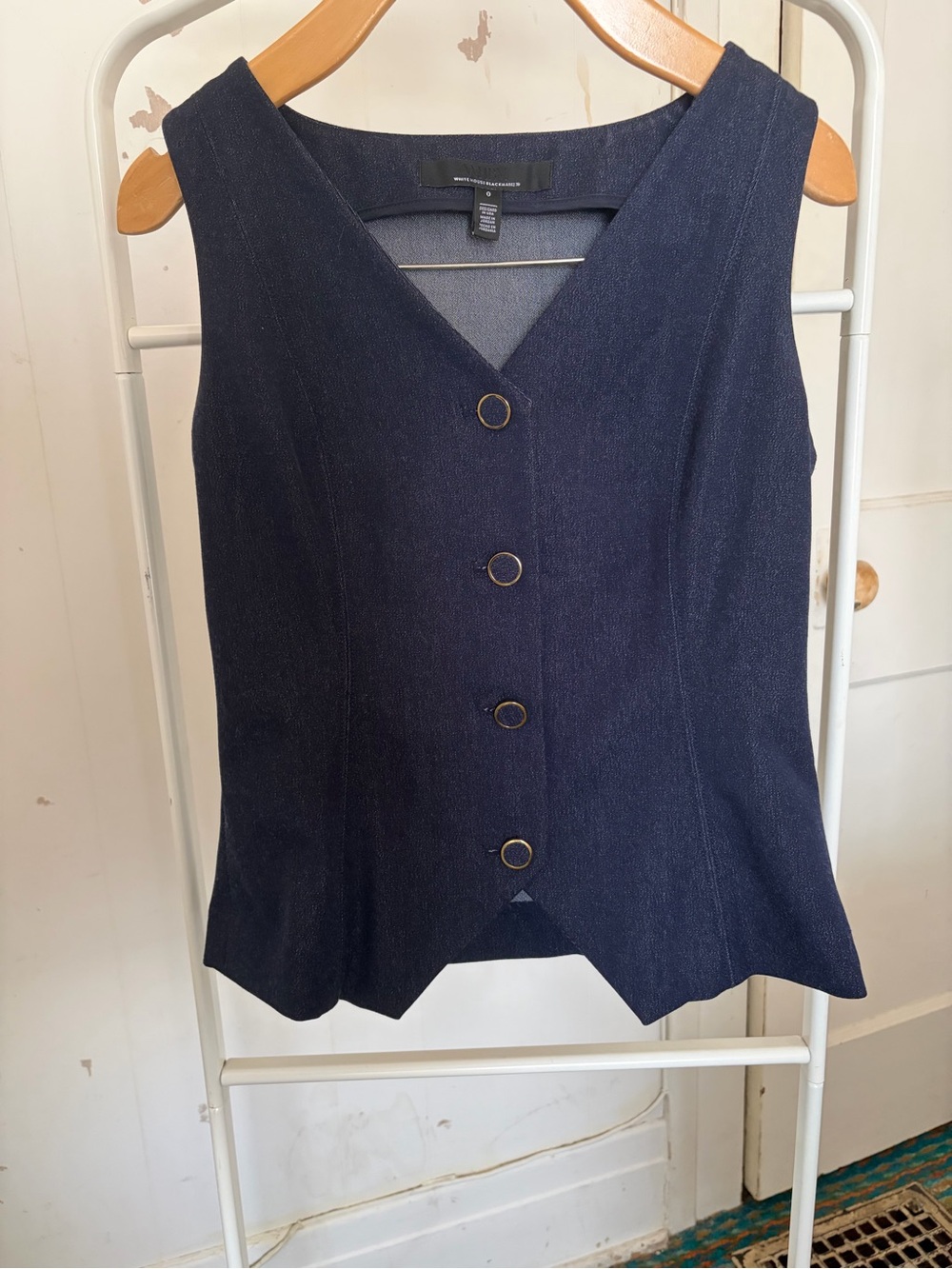 Navy Button-Front V-Neck Vest